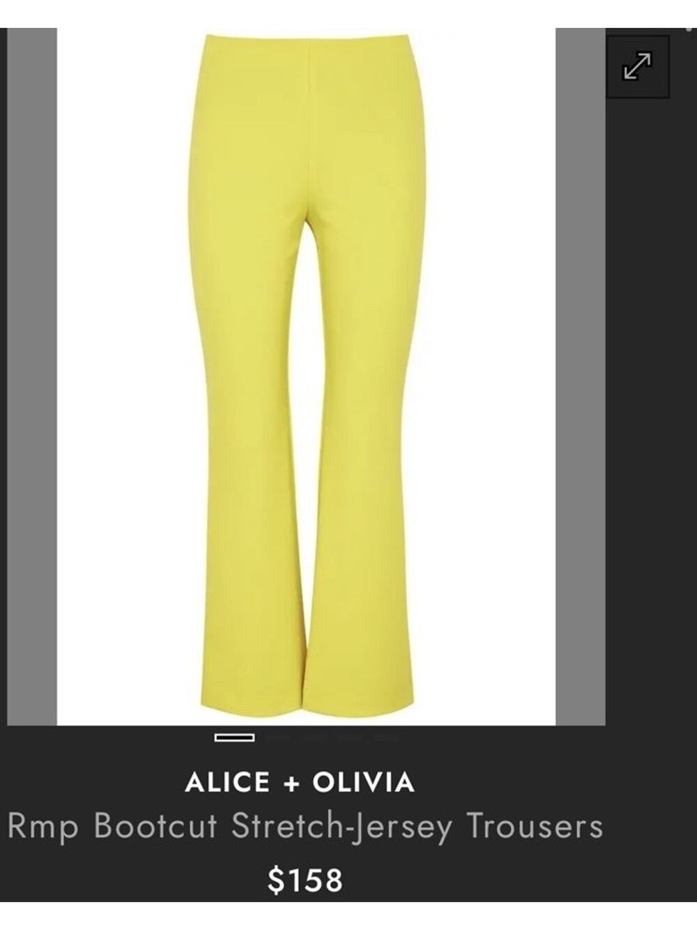 Alice + Olivia RMP Bootcut Stretch-Jersey Trousers Sz 10 Yellow High Rise Flare